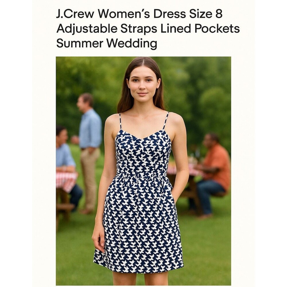 J. Crew Factory Navy and White Printed Sundress